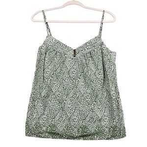 J.Crew Camisole Top Womens M Green White Leaf Print Cotton Spaghetti Strap